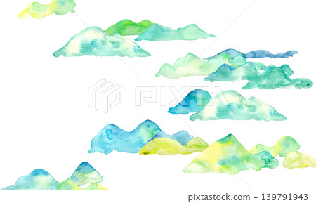 水彩畫。水彩風格的山脈插畫。美麗的夏日山脈。漸變山脈向量圖。 水彩畫。水彩風格的山脈插畫。美麗的夏日山脈。漸變山脈向量圖。 139791943