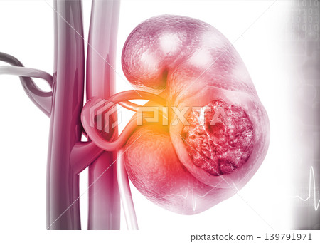Diseased human kidney on science background Diseased human kidney on science background 139791971