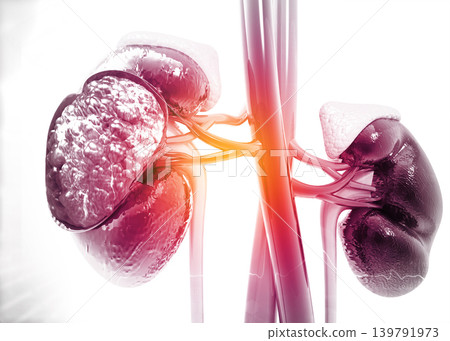 Diseased human kidney on science background 139791973