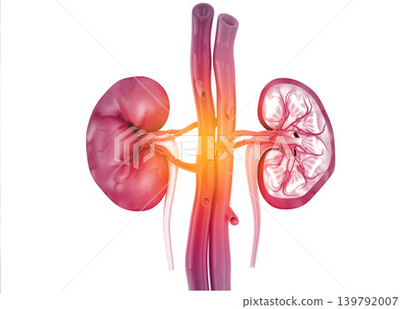Human kidney cross section on science background Human kidney cross section on science background 139792007