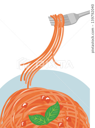 A close-up of tomato sauce pasta being lifted with a fork. 139792040