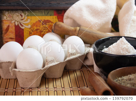 Ingredients and condiments for making handmade biscuits Ingredients and condiments for making handmade biscuits 139792070