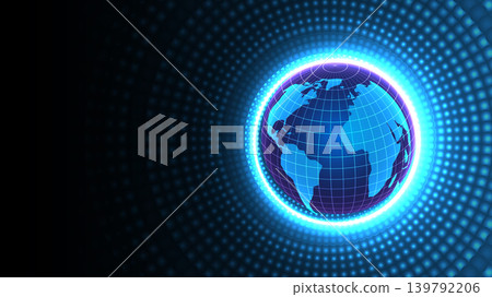 Futuristic background featuring a blue earth grid surrounded by a circular neon tunnel Futuristic background featuring a blue earth grid surrounded by a circular neon tunnel 139792206