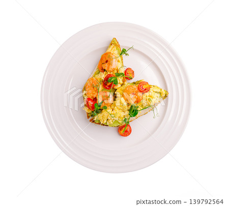 Delicious shrimp toast served on a white plate with fresh ingredients Delicious shrimp toast served on a white plate with fresh ingredients 139792564