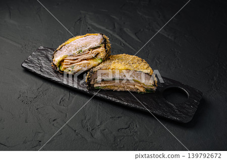 Deep fried sushi burger with fish and rice Deep fried sushi burger with fish and rice 139792672
