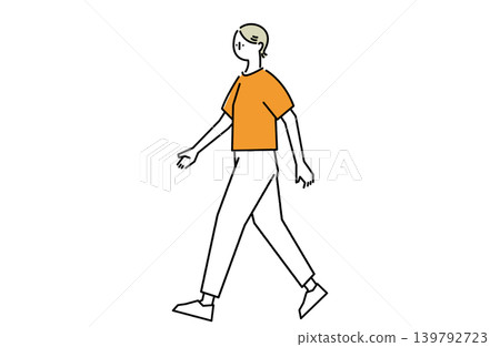一位女士走路時背部挺直。 一位女士走路時背部挺直。 139792723