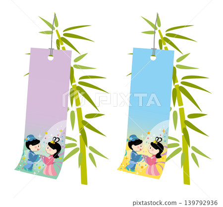 Tanabata bamboo decoration illustration strip no text 139792936