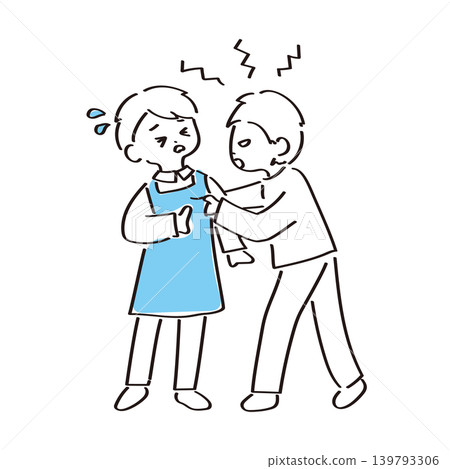 A man committing violence against a store employee | Illustration of an example of customer harassment. A man committing violence against a store employee | Illustration of an example of customer harassment. 139793306