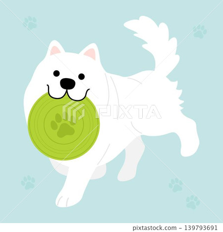 A cute Samoyed catching frisbee cartoon illustration A cute Samoyed catching frisbee cartoon illustration 139793691
