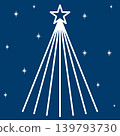 graphic white line art christmas tree on dark blue background with stars, simple design doodle. 139793730