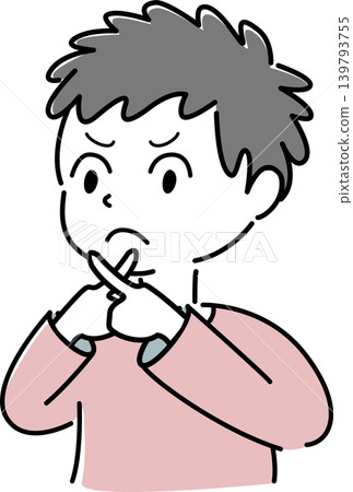 一個簡單的插圖，描繪了一個男人做出“X”手勢表示否定（NG，拒絕，不，禁止，擔憂，評判，人物形象） 139793755