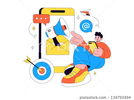 Email Marketing Vector Illustration Featuring Digital Campaign, Newsletter Promotion, Online Communication and Business Advertising Design Email Marketing Vector Illustration Featuring Digital Campaign, Newsletter Promotion, Online Communication and Business Advertising Design 139793894