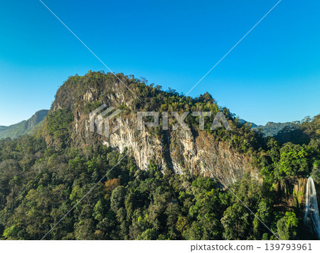 Aerial View Tee Lo Su Waterfall is located amidst the pristine beauty of Tak Thailand. 139793961