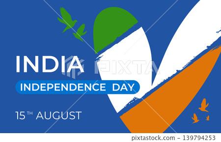 Banner design for India Independence Day with the national flag in a heart shape and dove silhouettes. Vector illustration Banner design for India Independence Day with the national flag in a heart shape and dove silhouettes. Vector illustration 139794253