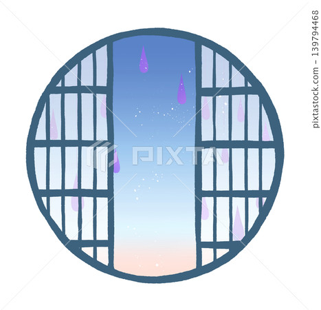 Rain visible through the round shoji screen Rain visible through the round shoji screen 139794468