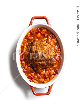Slow Cooking Pork meat and Beans isolated Slow Cooking Pork meat and Beans isolated 139795010