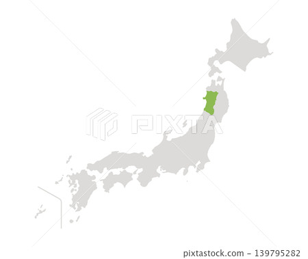 一張簡單的日本地圖,其中只有秋田縣是綠色的。 一張簡單的日本地圖,其中只有秋田縣是綠色的。 139795282