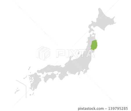 一張簡單的日本地圖,其中只有岩手縣是綠色的。 一張簡單的日本地圖,其中只有岩手縣是綠色的。 139795285