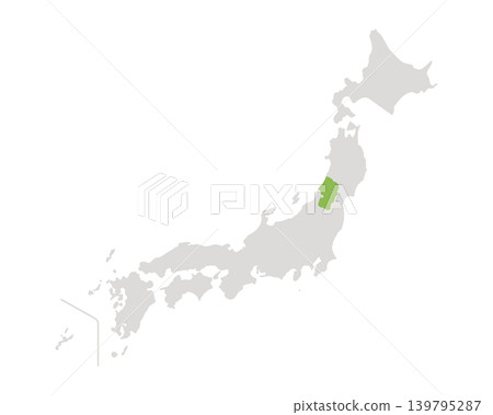 A simple map of Japan where only Yamagata Prefecture is green. A simple map of Japan where only Yamagata Prefecture is green. 139795287