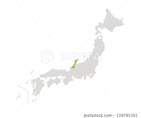 一張簡單的日本地圖，地圖上只有石川縣是綠色的。 139795301