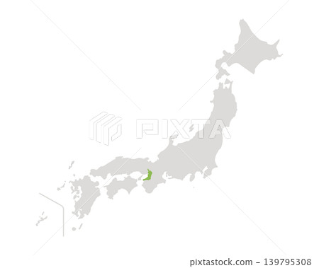 一張簡單的日本地圖，其中只有大阪府是綠色的。 139795308