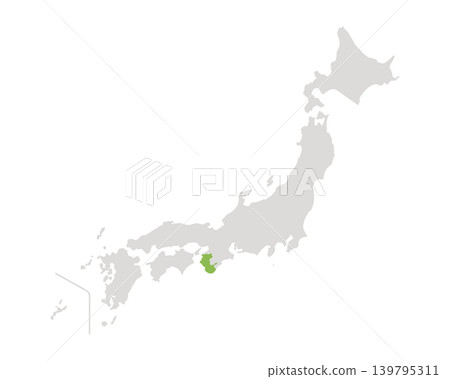 一張簡單的日本地圖，其中只有和歌山縣是綠色的。 139795311