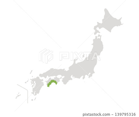 一張簡單的日本地圖,其中只有高知縣是綠色的。 一張簡單的日本地圖,其中只有高知縣是綠色的。 139795316