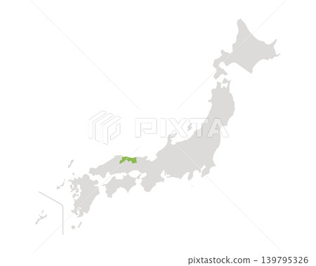 一張簡單的日本地圖，其中只有鳥取縣是綠色的。 139795326