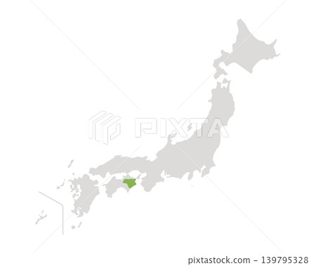 一張簡單的日本地圖，其中只有德島縣是綠色的。 139795328