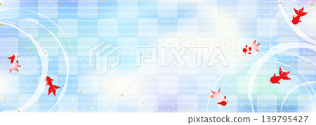 A refreshing ripple on the water's surface and goldfish: A background illustration featuring traditional Japanese patterns. 139795427