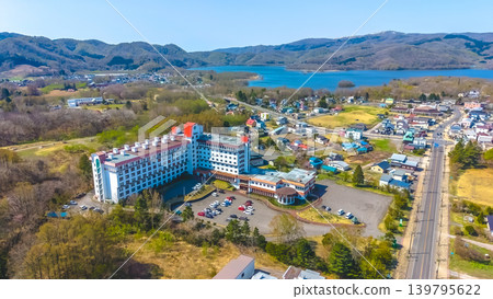 April 26 2026 Onumakoen Town Aerial With Hotel And Mountains 139795622