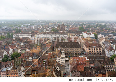 Panoramic view of Strasbourg old town from cathedral tower, France Panoramic view of Strasbourg old town from cathedral tower, France 139795869