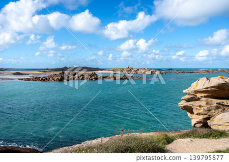 Granite islands and blue waters near Tregastel, Brittany, France Granite islands and blue waters near Tregastel, Brittany, France 139795877