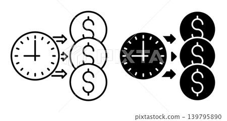 Linear icon. Time is money is an abstract concept. Simple black and white vector symbol isolated on white background Linear icon. Time is money is an abstract concept. Simple black and white vector symbol isolated on white background 139795890
