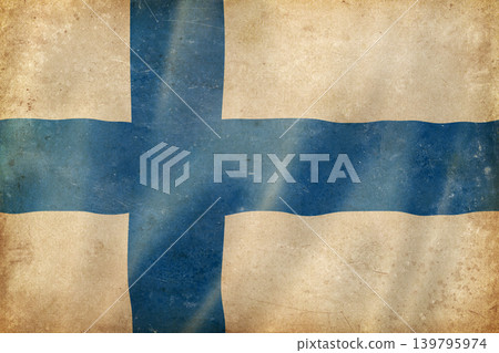 Old vintage flag of Finland, worn and stained Old vintage flag of Finland, worn and stained 139795974