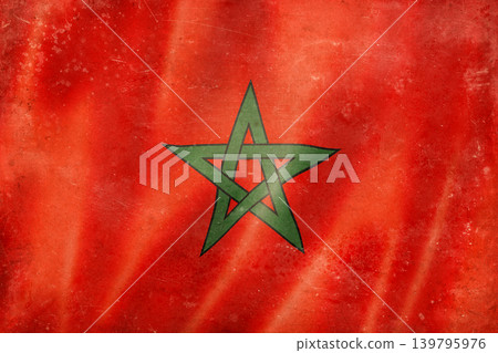 Old vintage flag of Morocco, worn and stained Old vintage flag of Morocco, worn and stained 139795976