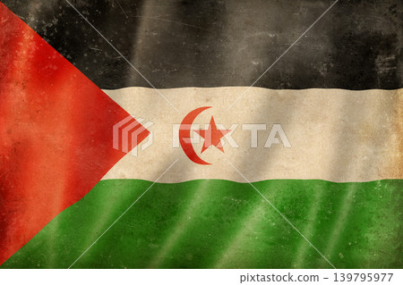 Old vintage flag of Sahrawi, worn and stained Old vintage flag of Sahrawi, worn and stained 139795977