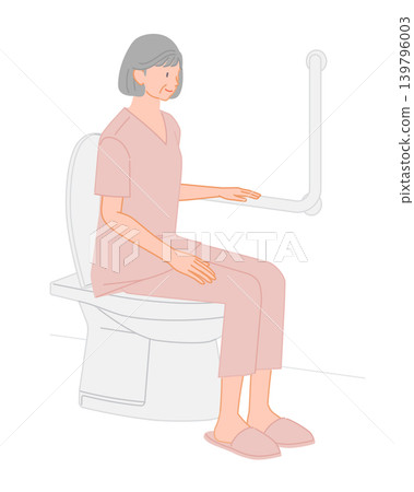Senior woman sitting on the toilet at the hospital during a health checkup. Senior woman sitting on the toilet at the hospital during a health checkup. 139796003