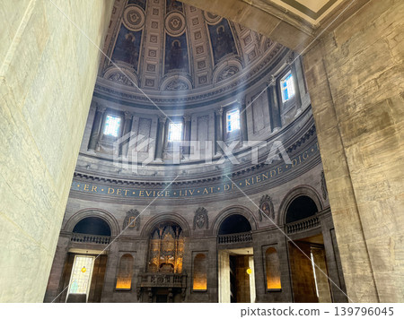 Sunlight Rays Inside Frederik's Church Marble Dome Interior in Copenhagen Denmark. Sunlight Rays Inside Frederik's Church Marble Dome Interior in Copenhagen Denmark. 139796045