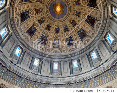 Frederik's Church Marble Church Dome Interior With Sacred Frescoes in Copenhagen Denmark. Frederik's Church Marble Church Dome Interior With Sacred Frescoes in Copenhagen Denmark. 139796053