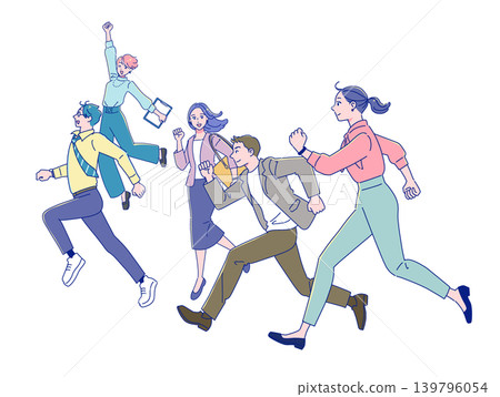 Young working adults running off with smiles on their faces Young working adults running off with smiles on their faces 139796054