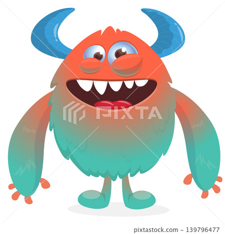 Cartoon scary monster with funny face expression waving hands . Vector illustration isolated on white. For Halloween party decoration or package design 139796477