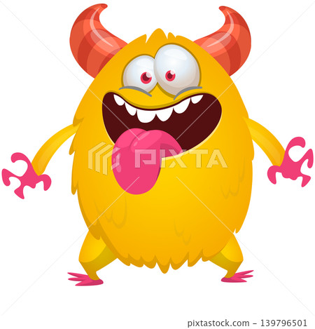 Cartoon scary monster tongue out waving hands. Vector illustration isolated on white. For Halloween party decoration or package design 139796501