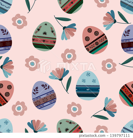 Floral pattern seamless , easter bunny seamless pattern , vector , illustration ,flowers pattern design Seamless flower pattern with colorful little flowers. Simple flat bright flowers background	 139797111