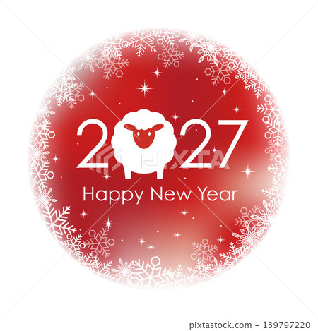 2027, Year of the Sheep: A New Year's symbol against a snowy background. 2027, Year of the Sheep: A New Year's symbol against a snowy background. 139797220