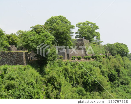 The stone walls of Oka Castle Ruins, a nationally designated historical site and one of Japan's 100 Famous Castles, located in Taketa City, Oita Prefecture, known for Rentaro Taki's song "Kojo no Tsuki" (The Moon over the Ruined Castle). The stone walls of Oka Castle Ruins, a nationally designated historical site and one of Japan's 100 Famous Castles, located in Taketa City, Oita Prefecture, known for Rentaro Taki's song "Kojo no Tsuki" (The Moon over the Ruined Castle). 139797318
