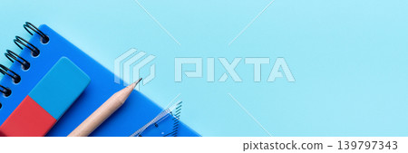 wide school stationery banner blue background wide school stationery banner blue background 139797343