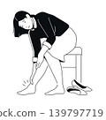Female with Foot Pain - black and white flat design illustration 139797719
