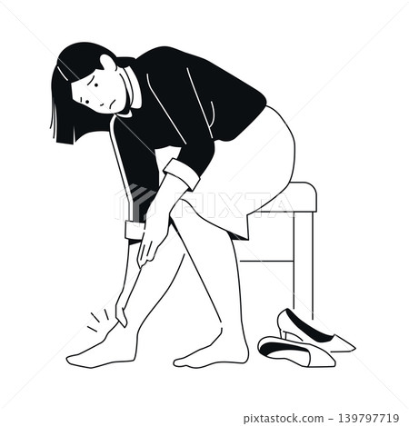 Female with Foot Pain - black and white flat design illustration 139797719