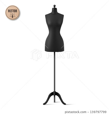 Vector 3d Black Tailor Mannequin. Dress Form on Stand Isolated. Realistic Sewing Dummy for Fashion Design, Atelier, Boutique and Clothing Display Vector 3d Black Tailor Mannequin. Dress Form on Stand Isolated. Realistic Sewing Dummy for Fashion Design, Atelier, Boutique and Clothing Display 139797799
